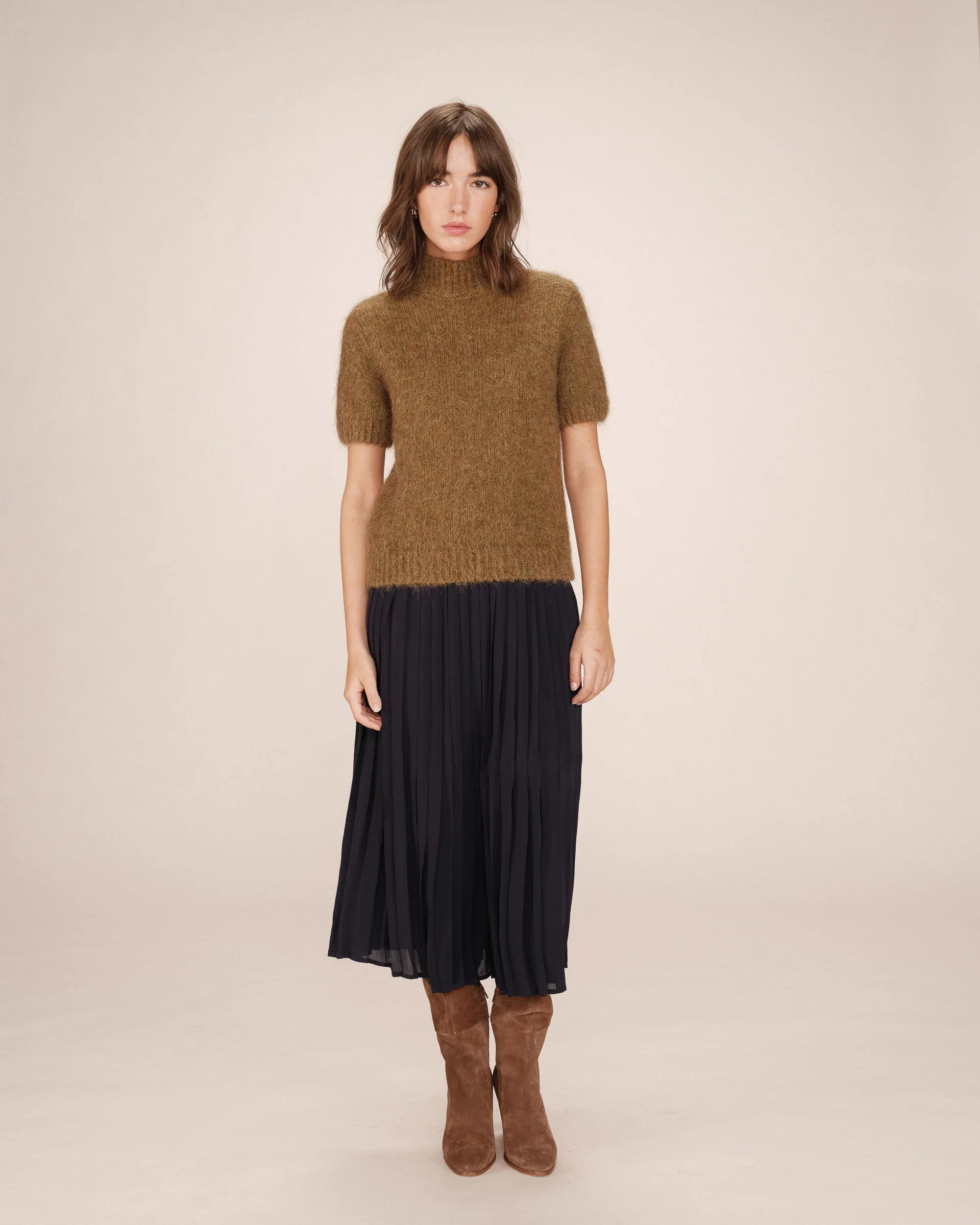 Saia Plisse Marinho - Calças e Saias - Roupa