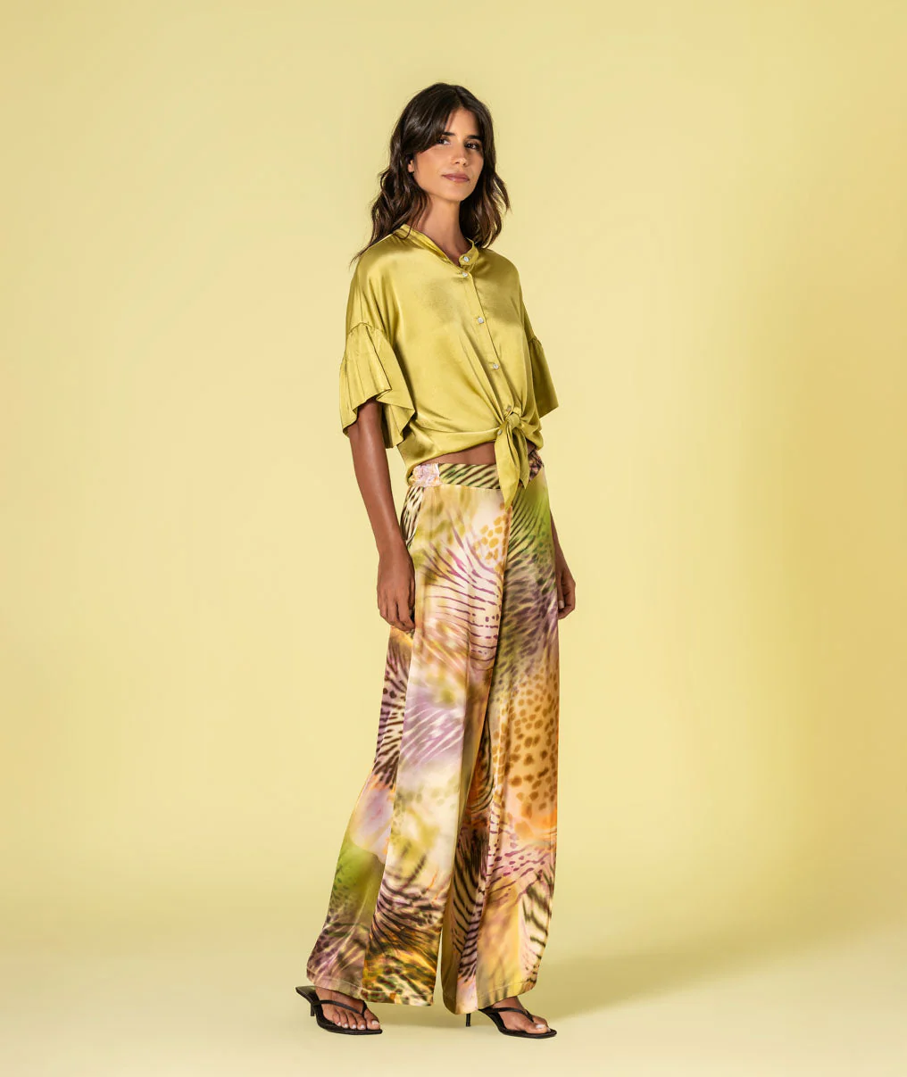 Calças largas estampadas - Calças e Saias - Roupa