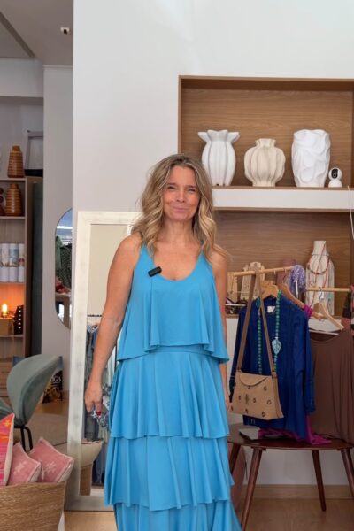 Vestido dos folhos azul - Novidades - Vestidos e Macacões