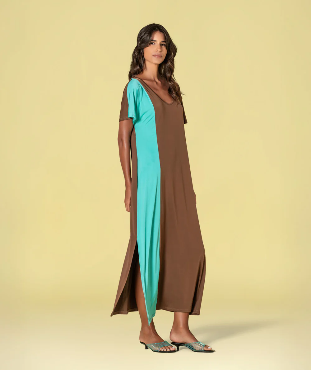 Vestido decote em v bicolor 6468 - Novidades - Vestidos e Macacões