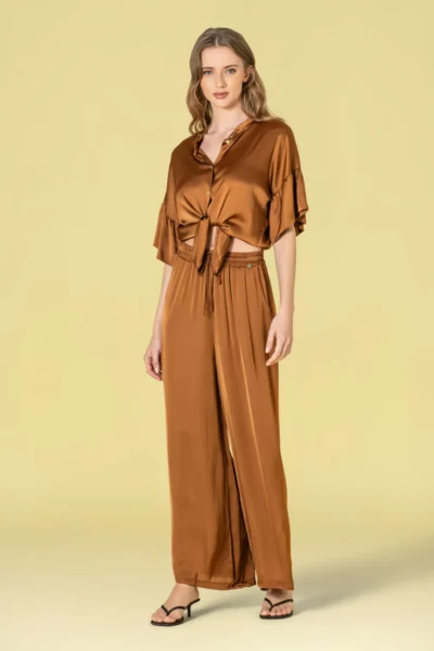 Blusa com botões e nó na frente - Blusas e Camisas - Roupa